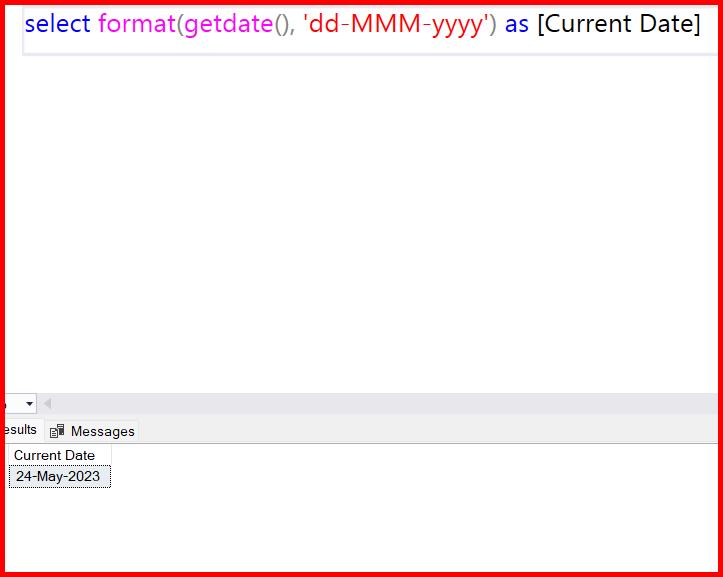 Picture showing the output of format function in sql server